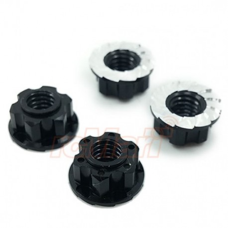 Dadi Ribassati e alleggeriti neri / 4mm aluminiun wheel flange lock nut 4pz for RC Car Black