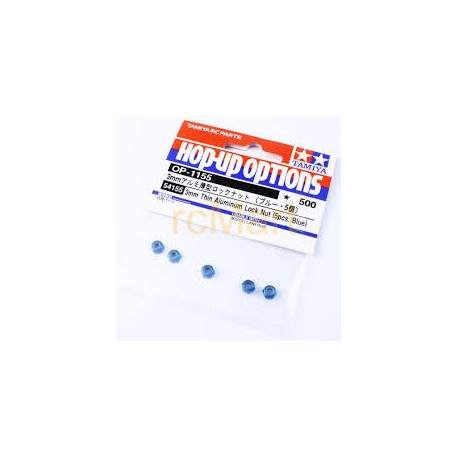 54155 Dado di bloccaggio alluminio sottile 3mm 5pz blu / 54155 3mm thin aluminium lock nut 5pz blue